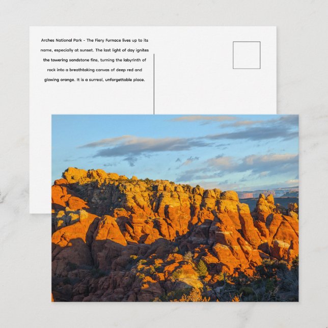 Arches National Park Fiery Furnace vid Sunset Vykort (Fram/baksida)