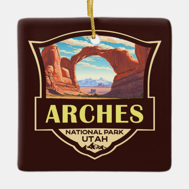 Arches National Park Illustration Retro Julgransprydnad Keramik (Framsida)