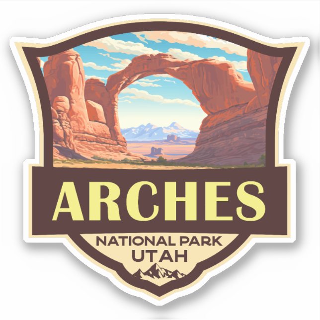 Arches National Park Illustration Retro Klistermärken (Framsida)