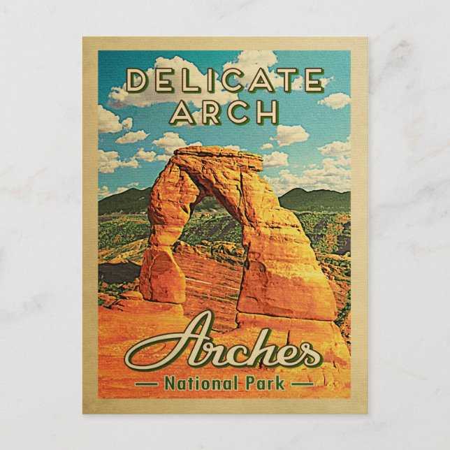 Arches National Park Postcard Retro Delicate Arch Vykort (Framsida)