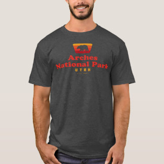Arches National Park Retro Badge Bear Red T Shirt