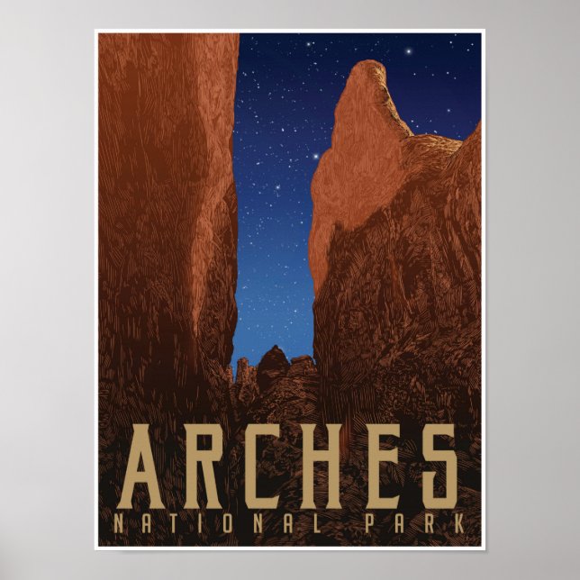 Arches National Park Travel Poster; Starscape Poster (Framsidan)