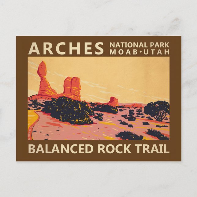 Arches National Park Utah Balanced Sten Trail Vykort (Framsida)