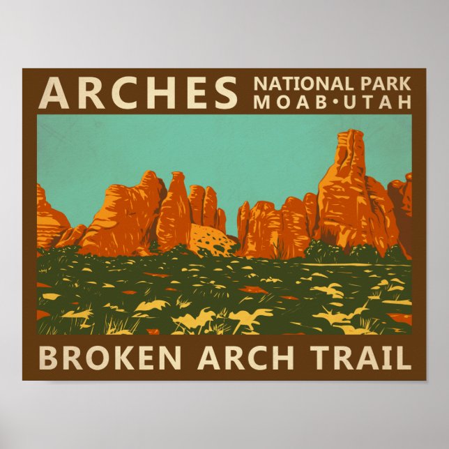 Arches National Park Utah Broken Arch Trail Retro Poster (Framsidan)