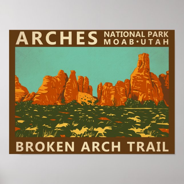Arches National Park Utah Broken Arch Trail Retro Poster (Framsidan)