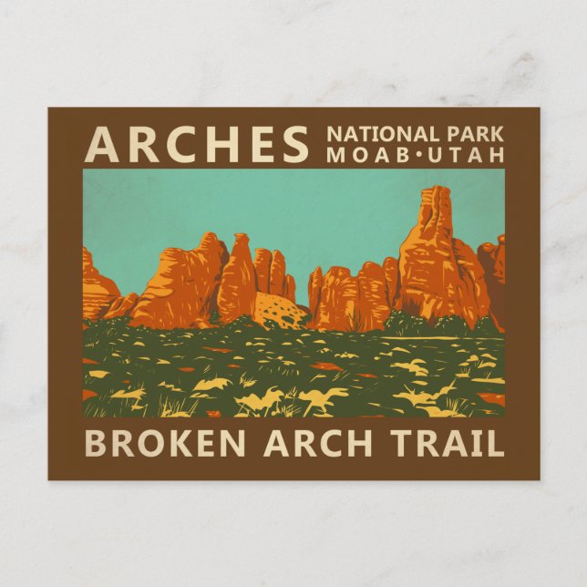 Arches National Park Utah Broken Arch Trail Retro Vykort (Framsida)