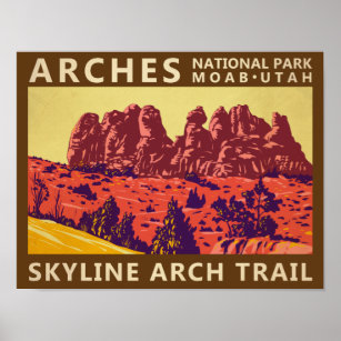 Arches National Park Utah Skyline Arch Trail Retro Poster