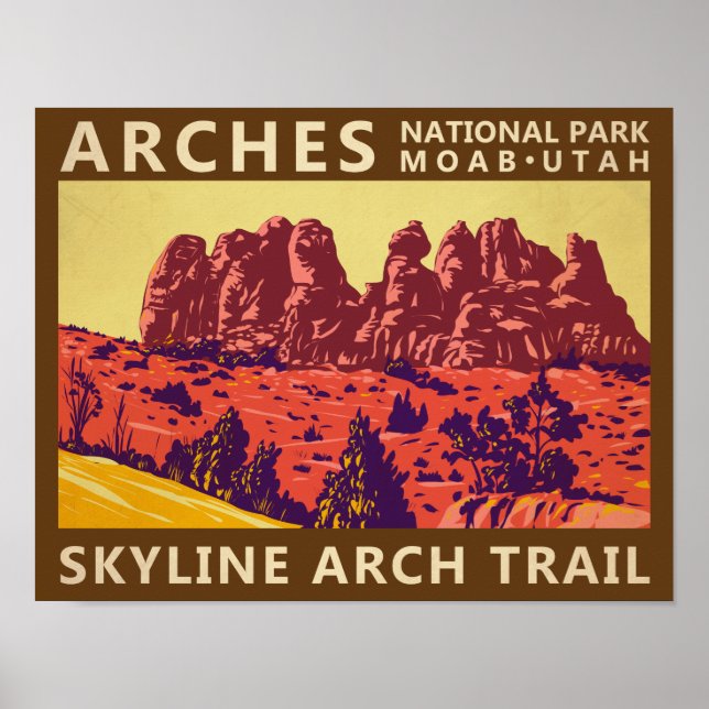Arches National Park Utah Skyline Arch Trail Retro Poster (Framsidan)