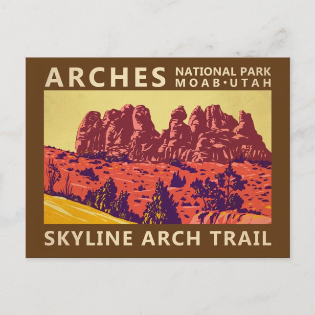 Arches National Park Utah Skyline Arch Trail Retro Vykort (Framsida)