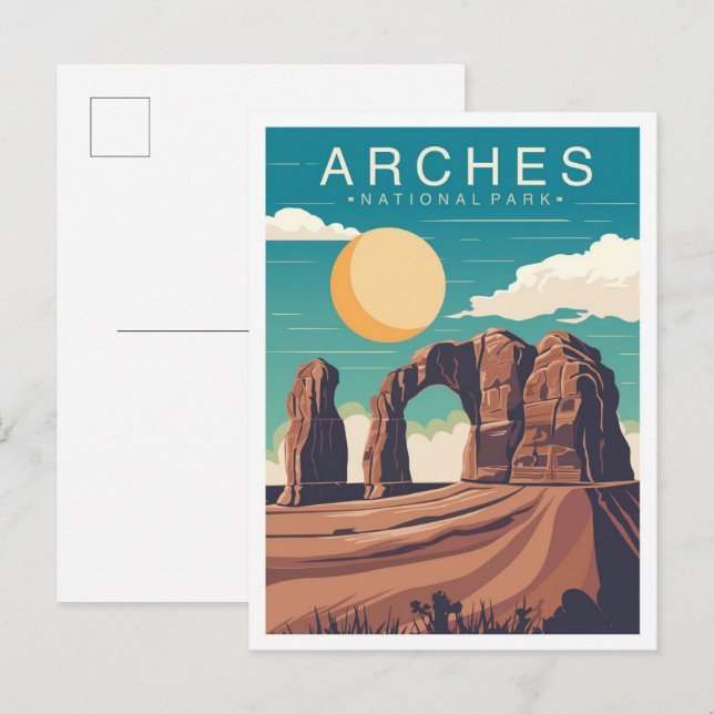 Arches National Park Utah USA Travel Illustration Vykort (Fram/baksida)
