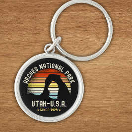 Arches National Park Utah Vintage Sunset Rund Silverfärgad Nyckelring