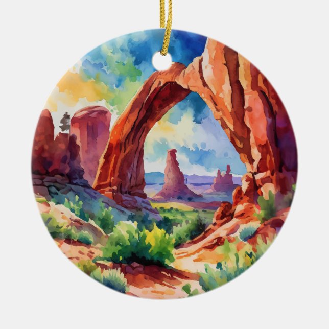Arches National Park Utah Watercolor Julgransprydnad Keramik (Framsidan)
