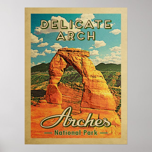 Arches National Park - Vintage Delikat Arch Poster (Framsidan)
