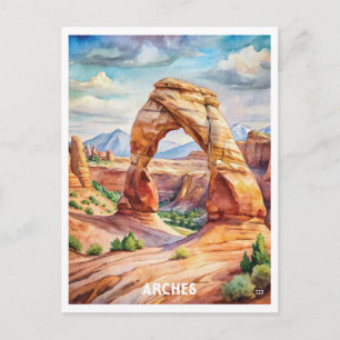 Arches National Park Watercolor Painting Vykort
