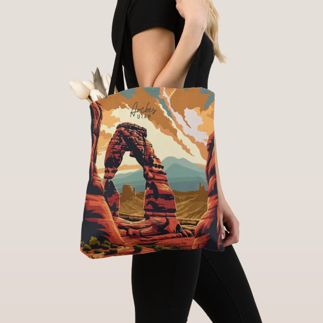 Arches Utah USA Vintage Art Travel Illustration Tygkasse (Närbild)