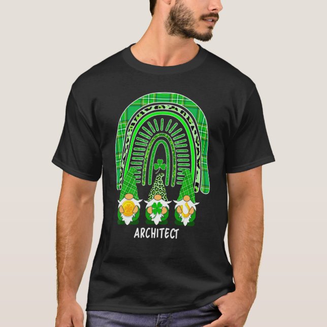 Architect Gnome Rainbow Leopard Shamrock St Patric T Shirt (Framsida)