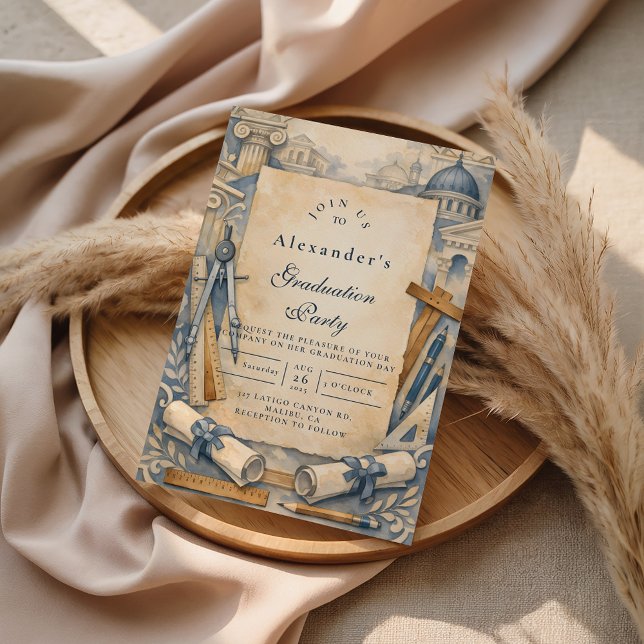 Architect Graduation Blueprint Design Inbjudningar (Skapare uppladdad)