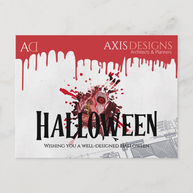 Architect Halloween Zombie & Blood Hälsning Helg Vykort (Framsida)