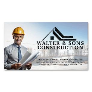 Architect Holding Blueprint Byggplats Magnetiska Visitkort