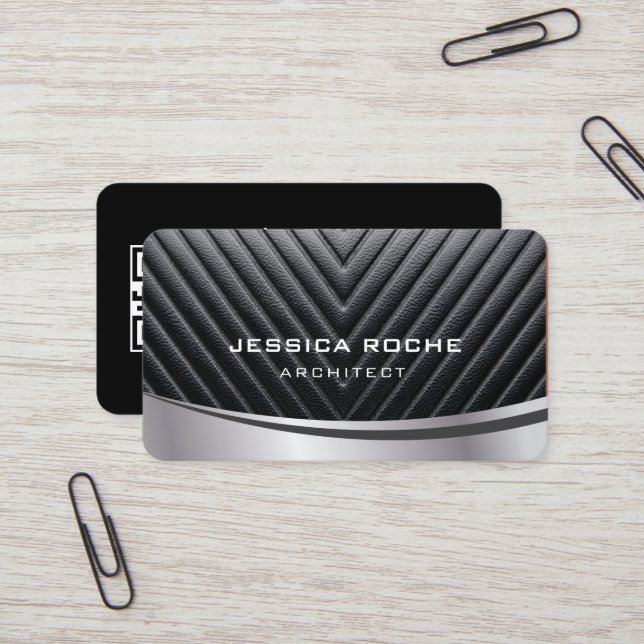 Architect Professionell Black Silver Metall QR-kod Visitkort (Fram/Back In Situ)