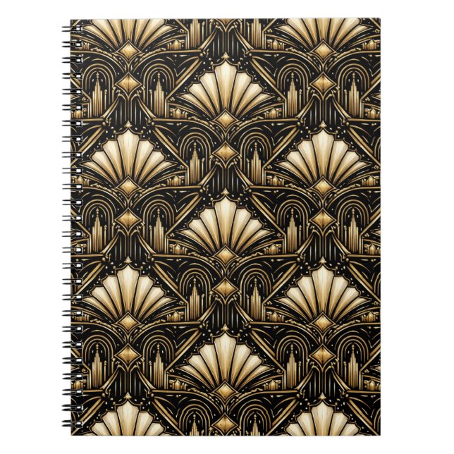 Architectural Art Deco | Classic Black Gold Anteckningsbok (Framsidan)