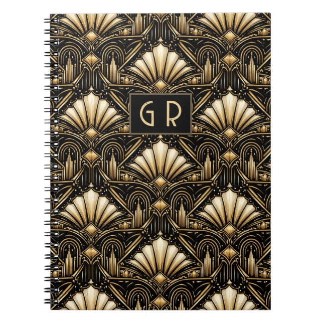 Architectural Art Deco | Custom Initials Anteckningsbok (Framsidan)