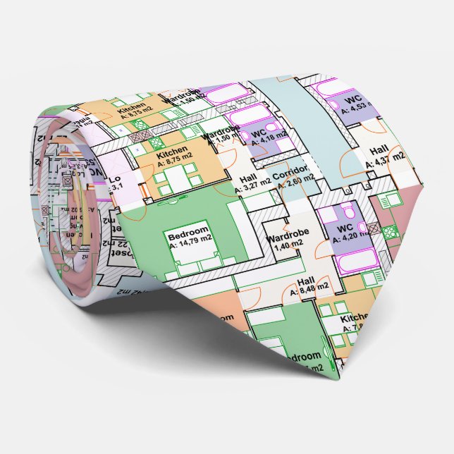 Architectural Blueprint Pattern Men's Neck Tie Slips (Rullad)