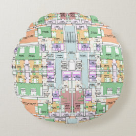 Architectural Blueprint Pattern Throw Pillow Rund Kudde