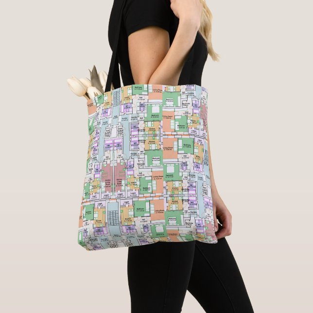 Architectural Blueprint Pattern Tote Bag Tygkasse (Närbild)