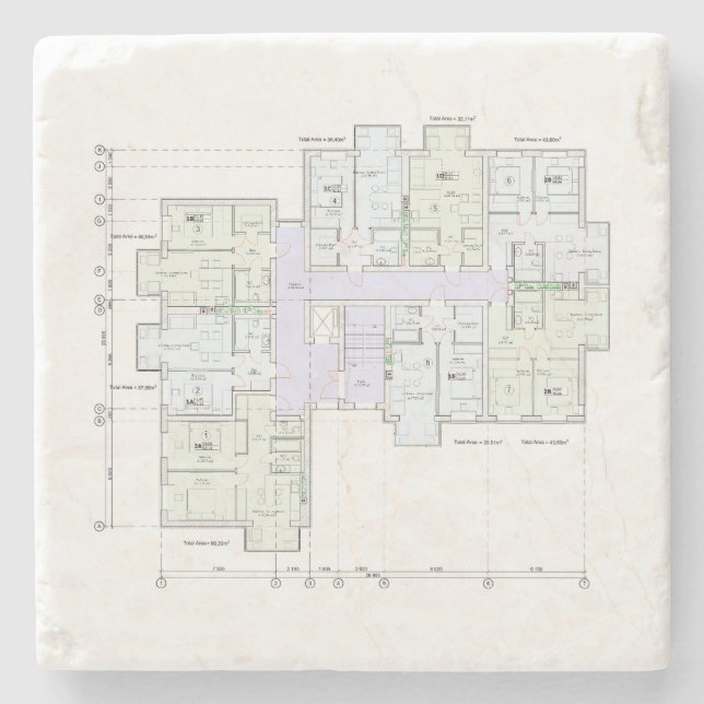 Architectural Blueprint Stone Coaster Stenunderlägg (Framsidan)