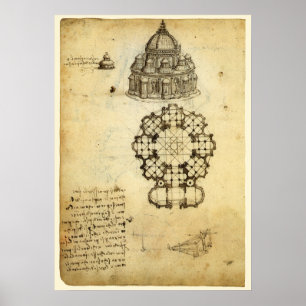 Architectural Cathedral Study by Leonardo da Vinci Poster