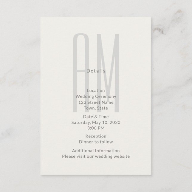 Architectural Monogram Wedding Details Card Tilläggskort (Framsida)