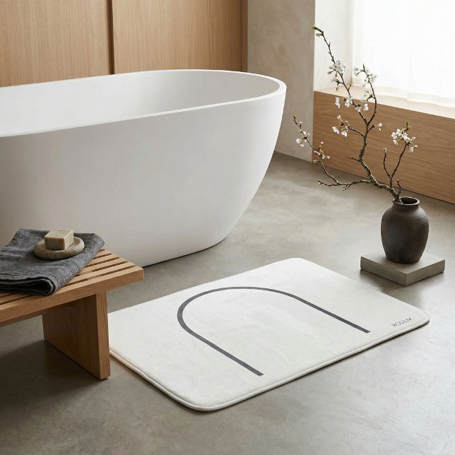 Architectural Off-White Fine Line Japandi Minimali Badrumsmatta (Architectural Off-White Fine Line Japandi Minimali Bath Mat)