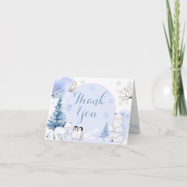 ARCTIC ANIMAL Snöflingor Baby Shower Foldad Tack Kort (Framsida)