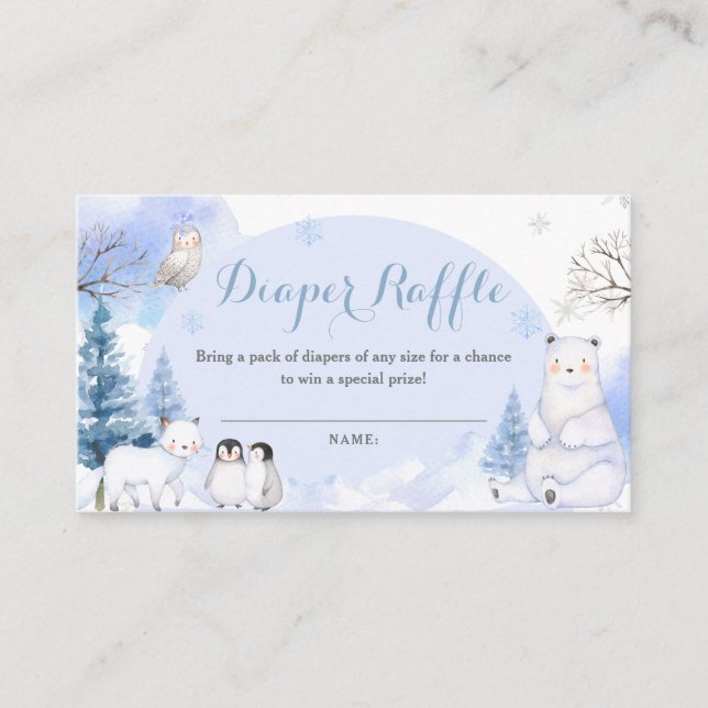 ARCTIC ANIMAL Snöflingor Baby Shower Raffle Tilläggskort (Framsida)