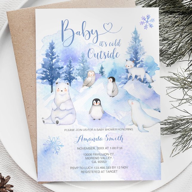 ARCTIC ANIMAL Snöflingor Mountain Baby Shower Inbjudningar (Skapare uppladdad)