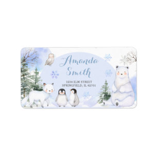 ARCTIC ANIMAL Snöflingor Träd Baby Shower Adress Adressetikett