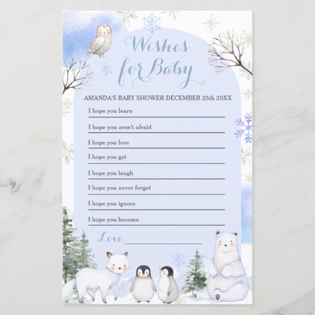 ARCTIC ANIMAL Snöflingor Träd Önskemål för Baby (Framsida)