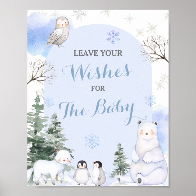 ARCTIC ANIMAL Snöflingor Träd Önskemål för Baby Poster (Framsidan)