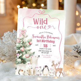 Arctic Animals Coquette Wild One Girl 1st Birthday Inbjudningar
