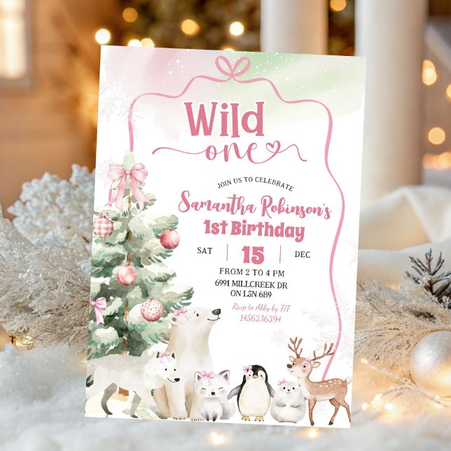 Arctic Animals Coquette Wild One Girl 1st Birthday Inbjudningar (Skapare uppladdad)