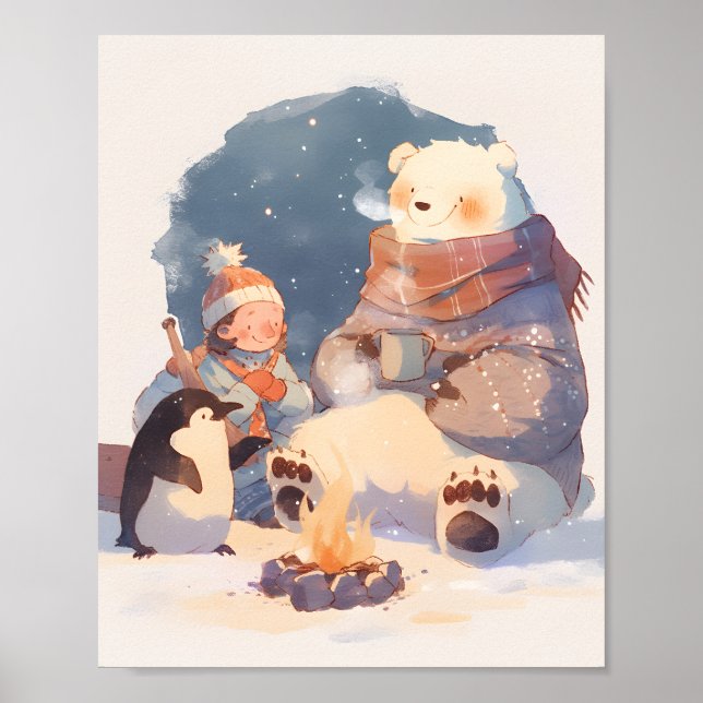 Arctic Animals Nursery Wall Art Christmas Print  Poster (Framsidan)