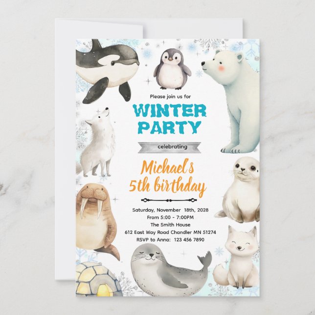 Arctic Animals theme invite Inbjudningar (Framsida)