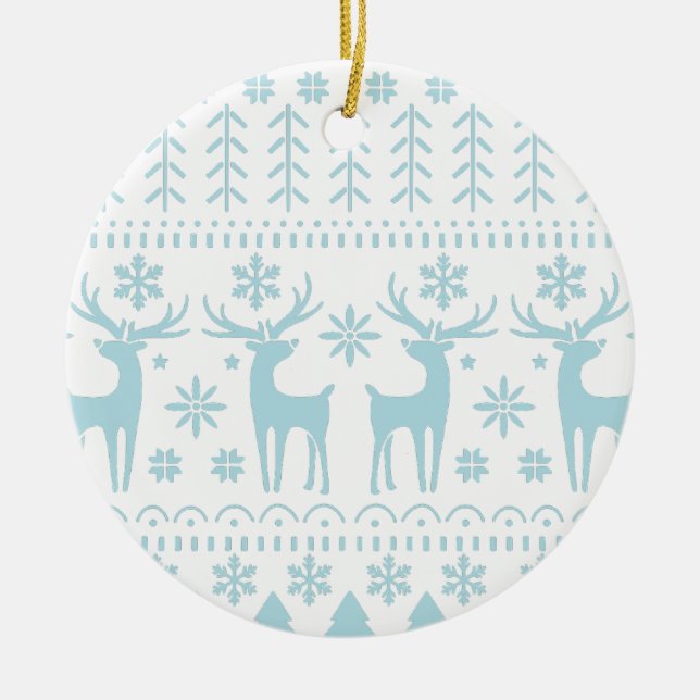 Arctic Blue Folk Art Winter Theme Julgransprydnad Keramik (Framsidan)
