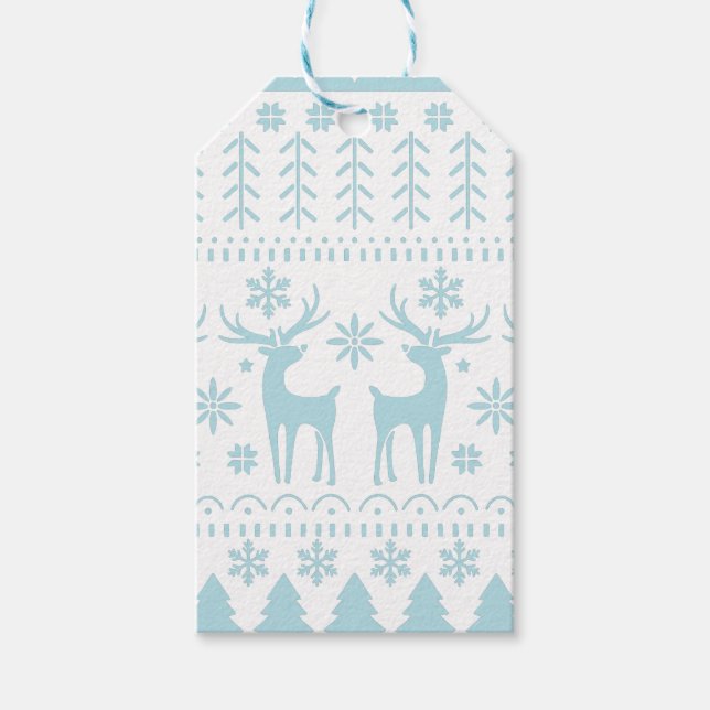 Arctic Blue Folk Art Winter Theme Presentetikett (Framsidan)