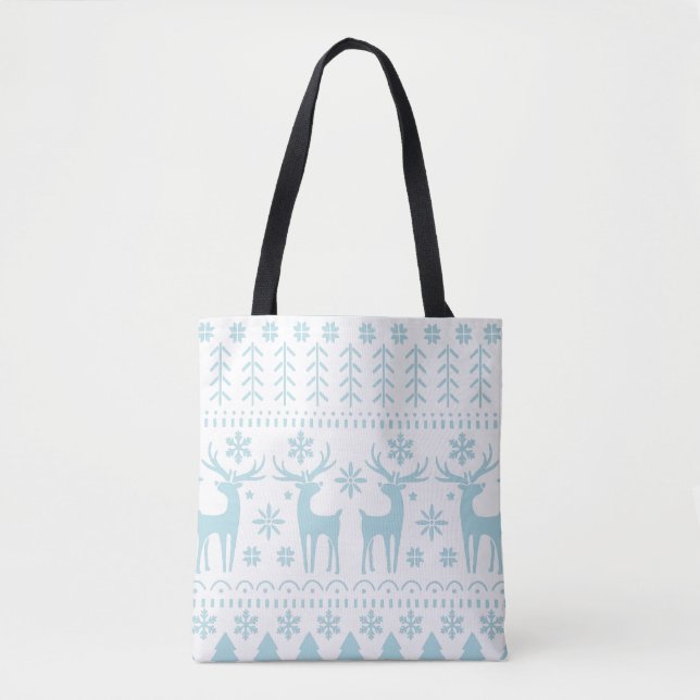 Arctic Blue Folk Art Winter Theme Tygkasse (Framsida)