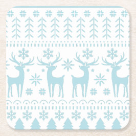 Arctic Blue Folk Art Winter Theme Underlägg Papper Kvadrat