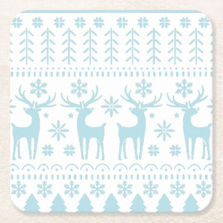 Arctic Blue Folk Art Winter Theme Underlägg Papper Kvadrat