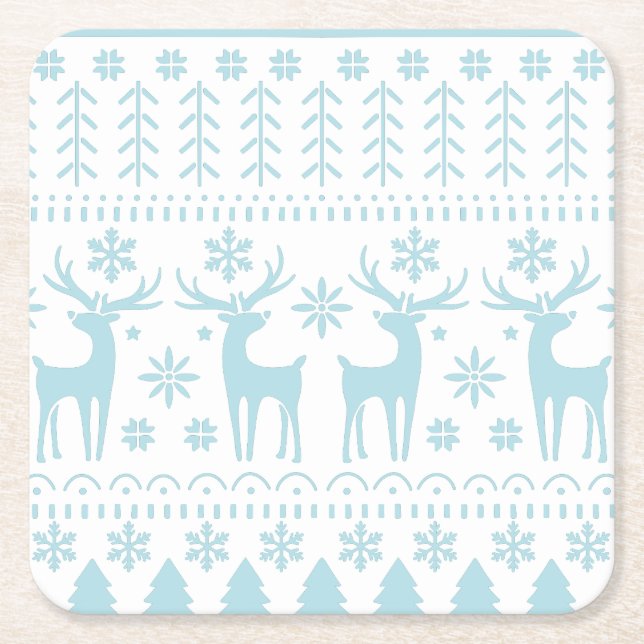 Arctic Blue Folk Art Winter Theme Underlägg Papper Kvadrat (Framsidan)