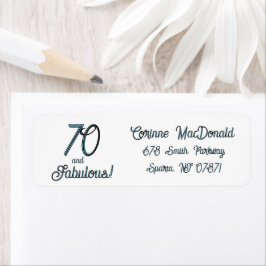 Arctic Blue Seventy and Fabulous 70th Birthday Returadress Etikett